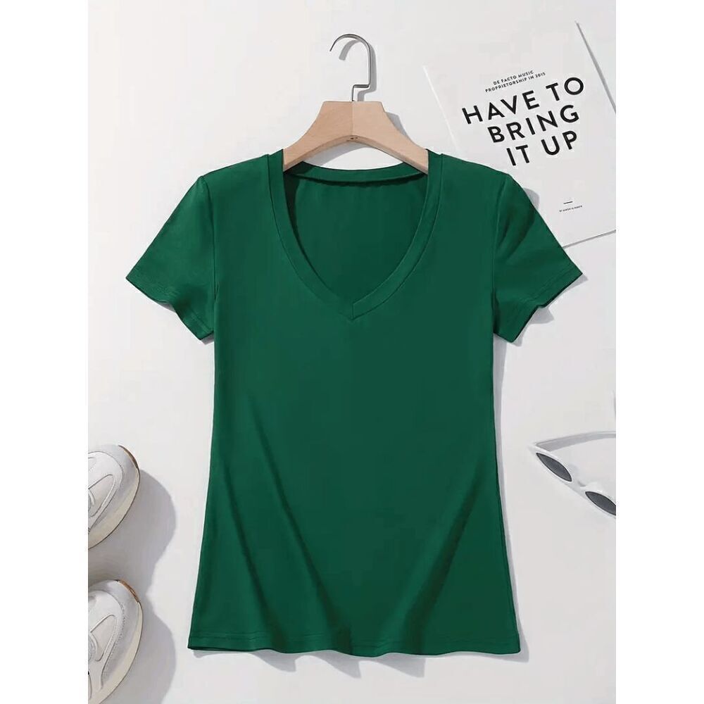 Slim Fit Plunge Short Sleeve T-Shirt Top - Picture 3 of 6